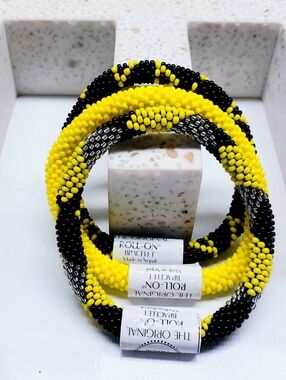 GAME DAY -The Original Roll-On® Bracelets, Black & Yellow, Set of 3, 7"round, #1